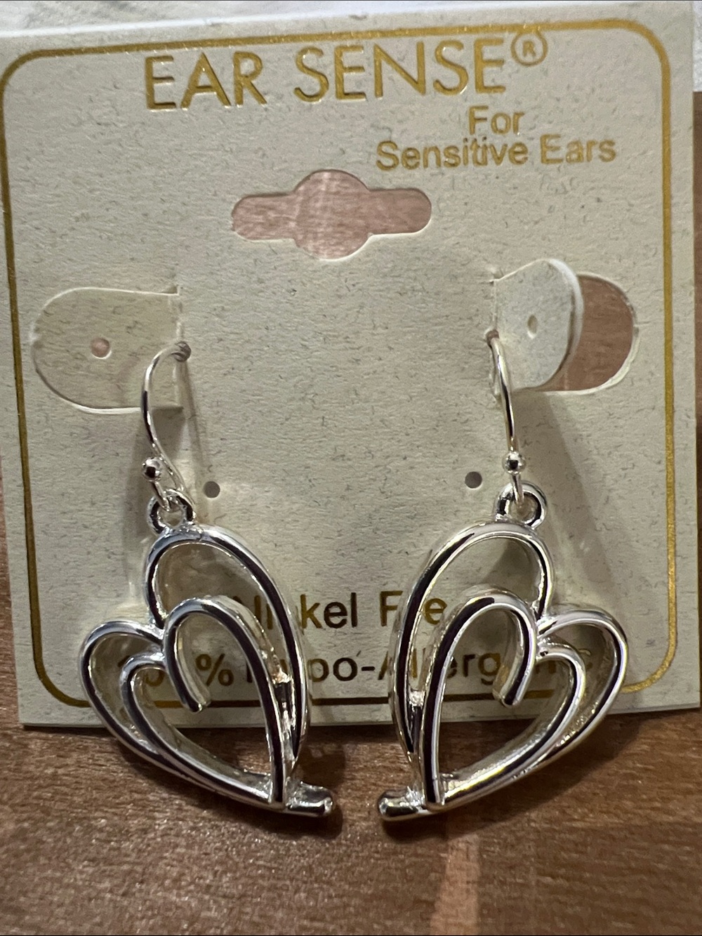 3/$18 Ear Sense Silver Double Heart Drop Earrings Lot 767